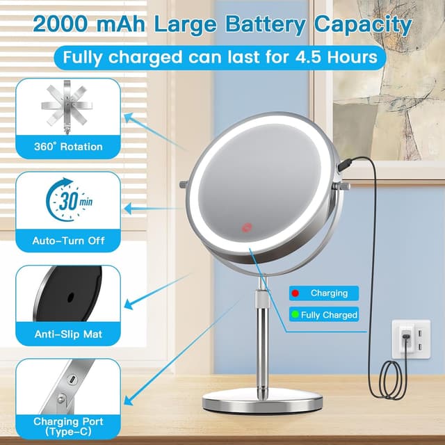 Detalle de TopDirect Specchio trucco con luci 8 pollici regolabile e ingranditore 1X/10X