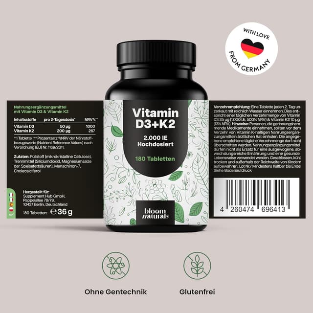 Thumbnail 6 de Vitamin D3 K2 hochdosiert – 180 Tabletten 2000 IE
