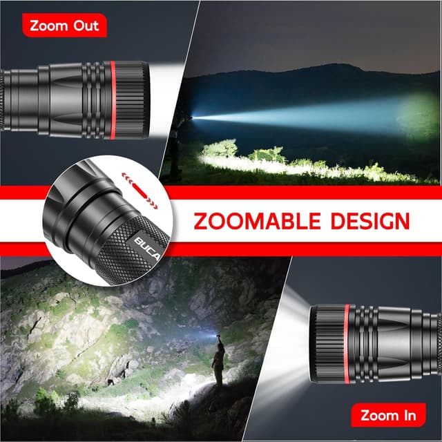 Detalle de BUCASA LED-Taschenlampe, aufladbar (bis zu 2000 Lumen), 3 Modi & Zoombar – 2er-Set für Kinder und Outdoor