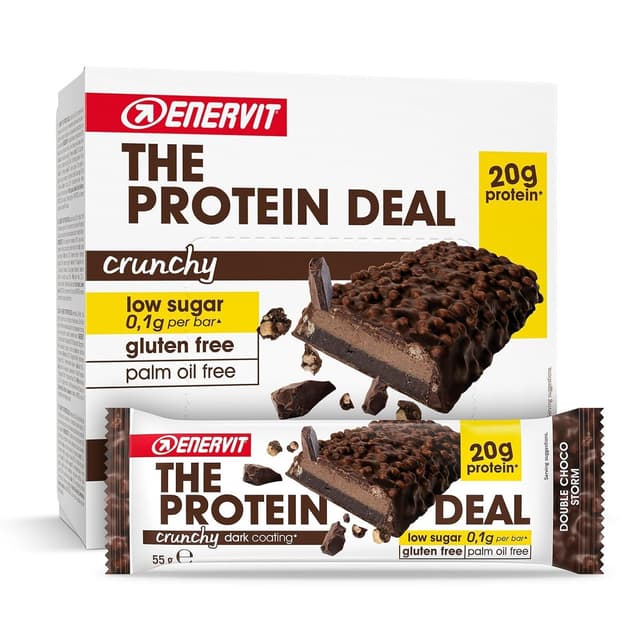 Detalle de Enervit The Protein Deal Crunchy Double Choco Storm Proteinriegel (glutenfrei) mit 20 g Eiweiß