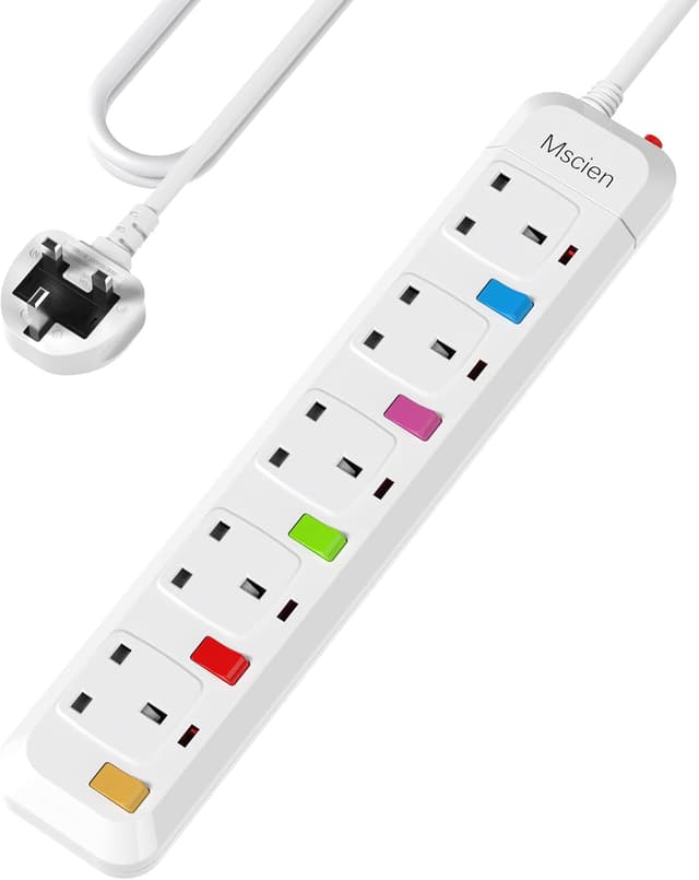 Detalle de Mscien 1M Extension Lead 5-Way Surge Protected Power Strip