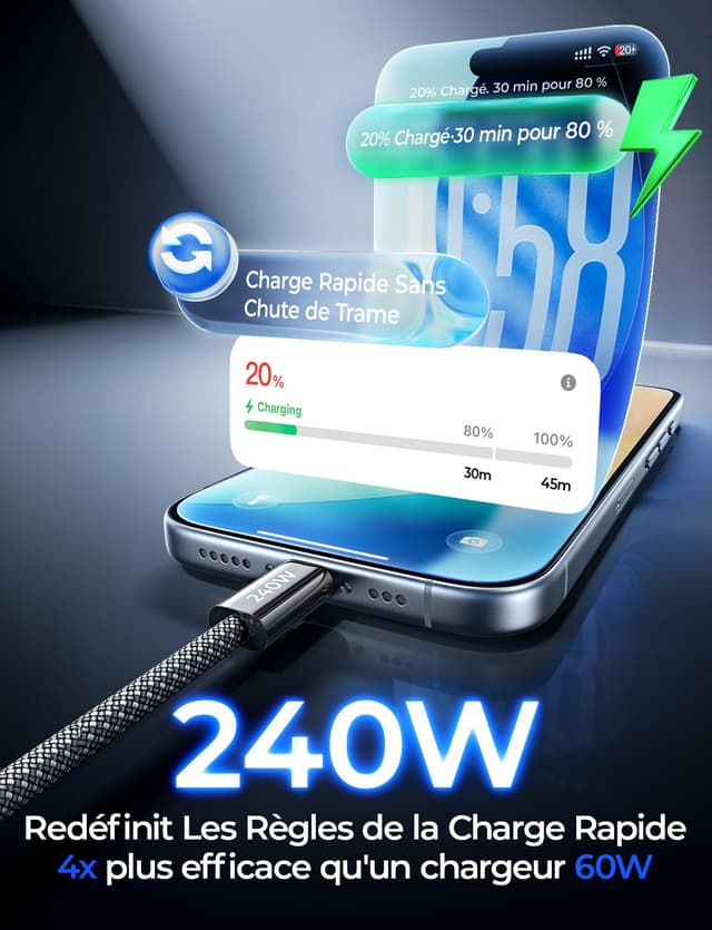 Thumbnail 2 de LISEN 240W câble USB‑C 2m rapide