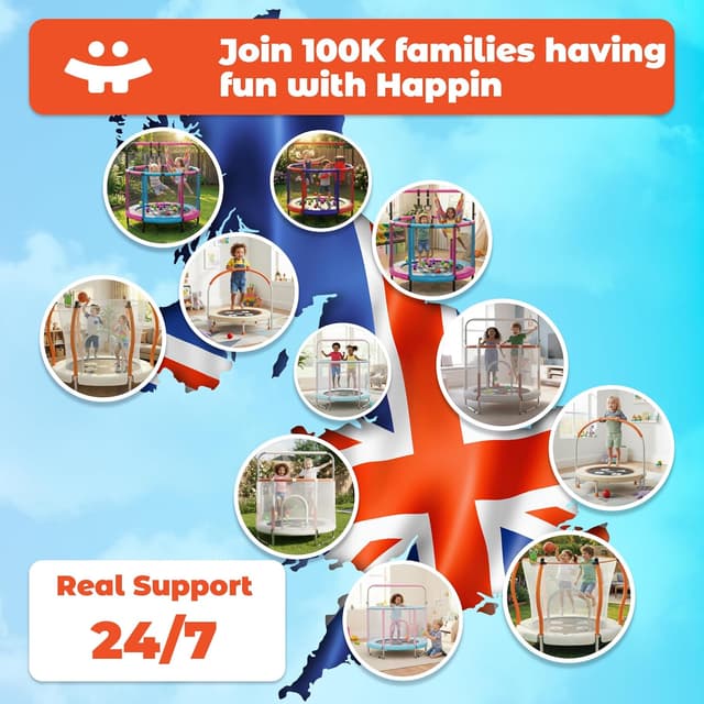 Detalle 2 de Happin® 55” Toddler Trampoline with Safety Enclosure Net (Ages 1-6) – Indoor & Outdoor Kids Rebounder