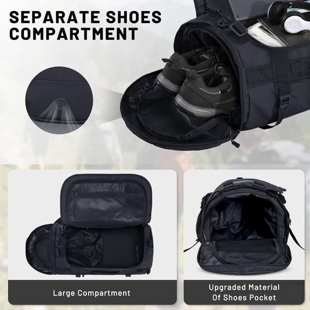 Detalle de MIER Large 60L Duffel Backpack Gym Bag with Shoe Compartment (Water Resistant) — Black