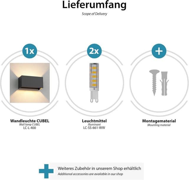 Detalle de Ledscom.de CUBEL, set da 2 lampade da parete esterne antracite IP65 con luce verso l’alto e verso il basso