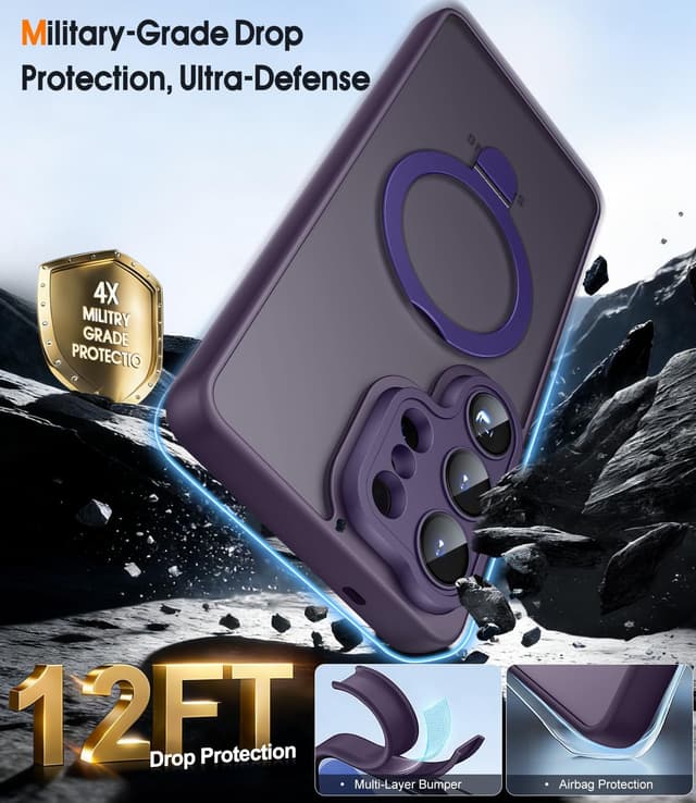 Detalle 2 de JAME Samsung Galaxy S26 case with 2-pack screen protectors, MagSafe-compatible magnetic stand (Violet)