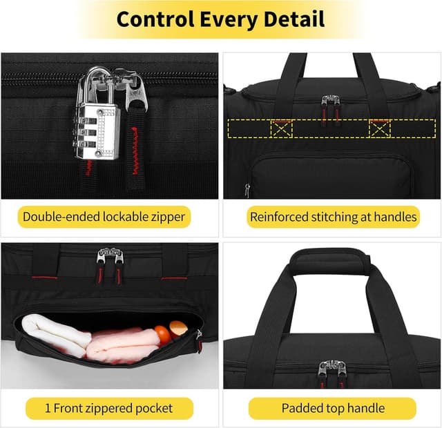 Detalle de 55L Large Sports Holdall Bags (22 Inch) Men’s Gym Duffle with Multi-Pockets – Black