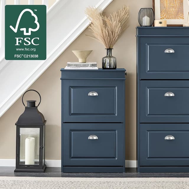 Detalle 2 de SoBuy Meuble à chaussures bleu mat avec tiroir, 2 abattants et crochets latéraux FSR78-B