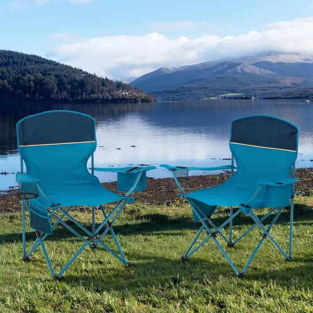 Detalle de HIGH POINT SPORTS faltbarer Campingstuhl im 2er-Set bis 102 kg mit Getränkehaltern