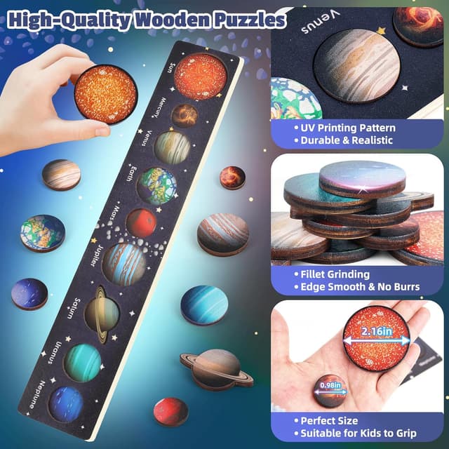 Detalle 2 de WhizWinks Solar System Wooden Puzzle for 3–7 Year Olds (Montessori-inspired space matching game)