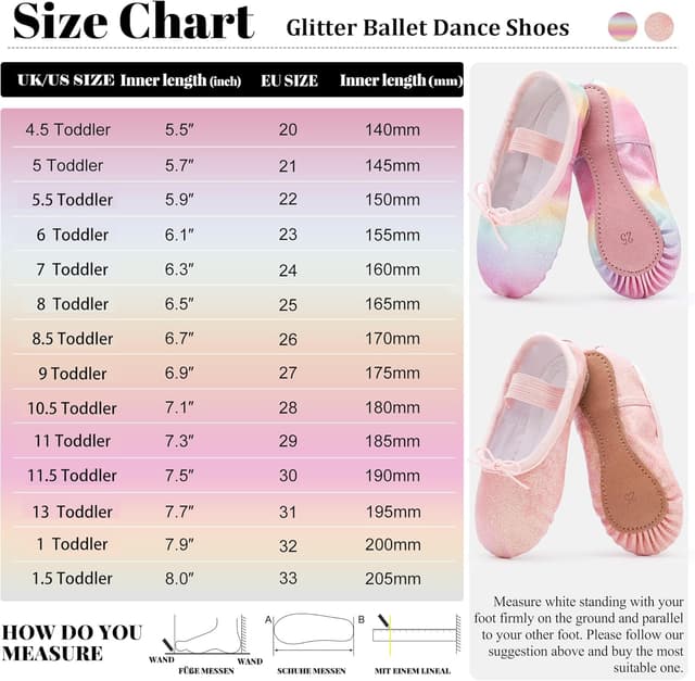 Detalle de Girls’ glitter ballet shoes in genuine leather full sole (full sole dance slippers)