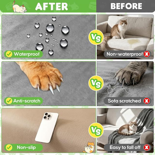 Detalle de Loiion Copridivani impermeabile anti-graffi per gatti e cani, grigio 300x180 cm