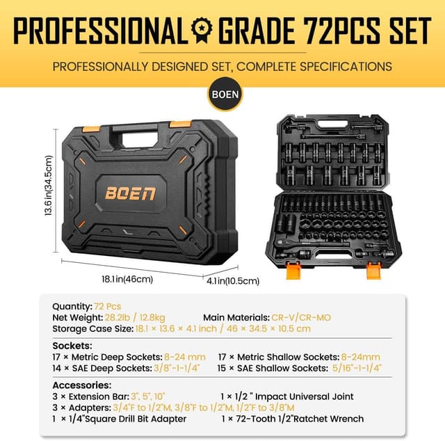 Detalle 2 de BOEN 1/2" Drive 72-Piece Impact Socket Set