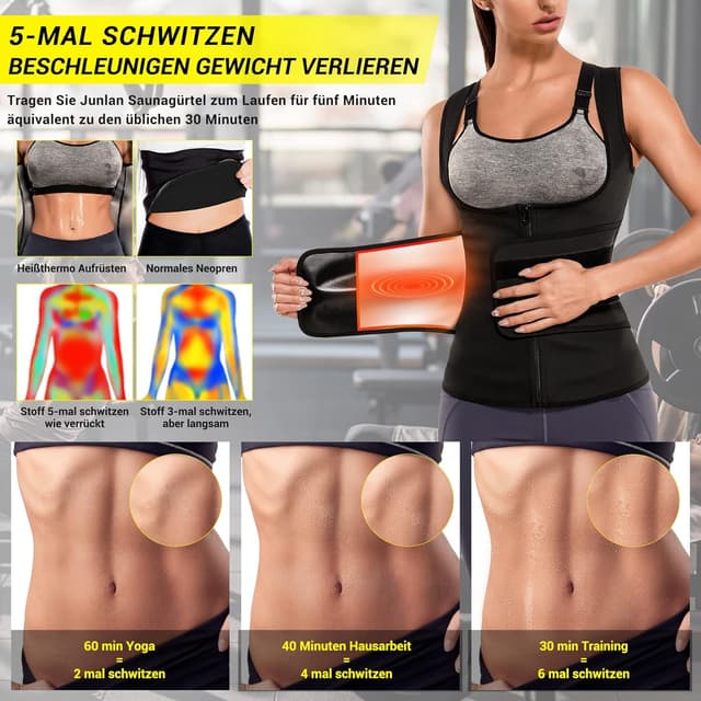 Detalle de Junlan cintura per sudorazione dimagrante sauna fitness da donna, body shaper 2 in 1