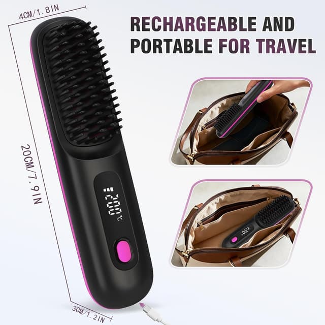 Detalle de Isheurg Stylingbürste für kurze Haare – Glättbürste mit 3 Temperaturstufen (160/180/200 °C) und USB‑C‑Laden