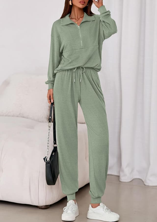 Detalle de PRETTYGARDEN Women’s Fall 2-Piece Lounge Set (Half-Zip Sweatshirt + Jogger Pants)