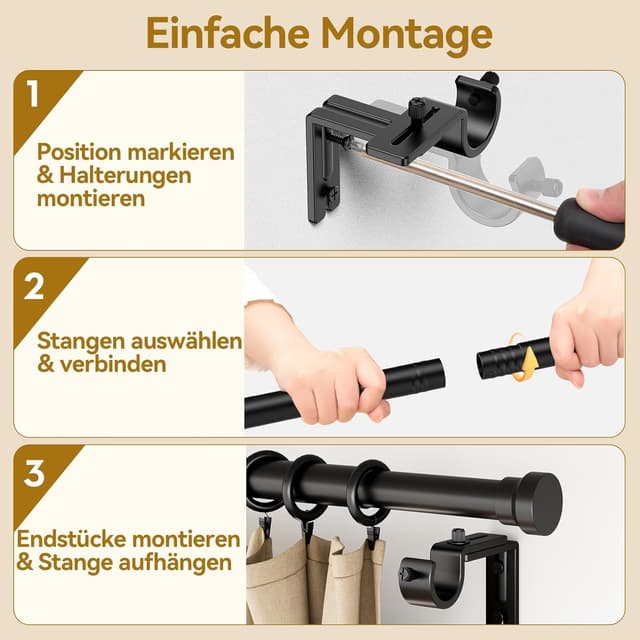 Thumbnail 6 de YaFex Gardinenstange Schwarz 25 mm bis 300 cm