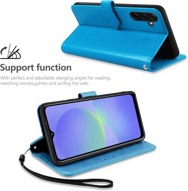 Detalle 2 de YIRSUR Handyhülle für Samsung Galaxy A36 5G (Blau) mit Flip-Case, 3 Kartenfächern und Hartglas-Schutzfolie