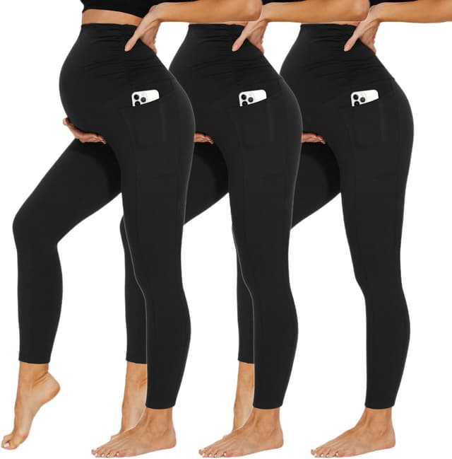 Detalle de DDOBB Damen Umstandsleggings mit Taschen (High Waist) – blickdicht & weich elastisch für Schwangerschaft, Yoga und Alltag