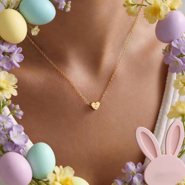 Detalle 2 de Turandoss Collana con iniziale a cuore in oro 14K placcato, personalizzata