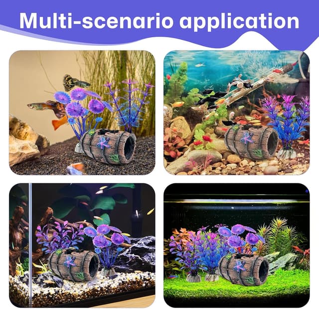 Thumbnail 6 de LZYDKH broken barrel cave ornament with 4 aquatic plants for aquariums