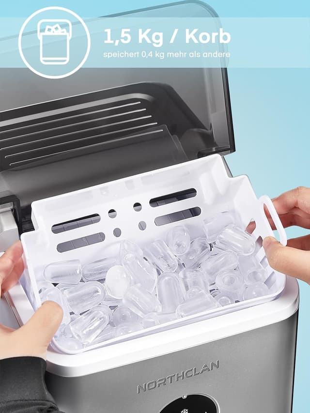 Detalle de Eiswürfelmaschine 14 kg/24 Stunden (9 Eiswürfel in 6–8 Minuten) mit LED-Display & Schaufel – Ice Maker für Zuhause und Büro