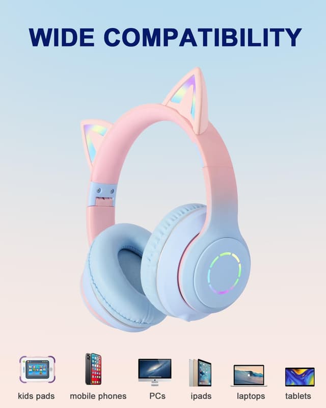 Detalle de Sendowtek Kids Wireless Headphones with Cat Ears