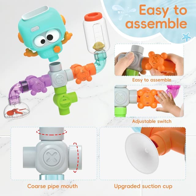 Detalle 2 de STEM Badespielzeug ab 3 Jahren – DIY Rohr-Bausatz mit Saugnäpfen und 27 Teilen für die Badewanne