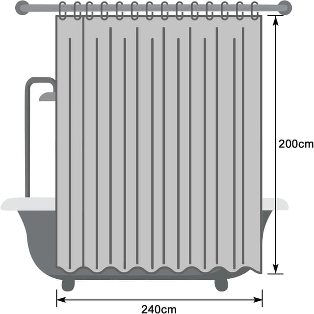 Thumbnail 6 de EurCross Extra Breite Duschvorhang 240x200 cm (Textil, Polyester) mit 16 Ösen für Badewanne/Dusche