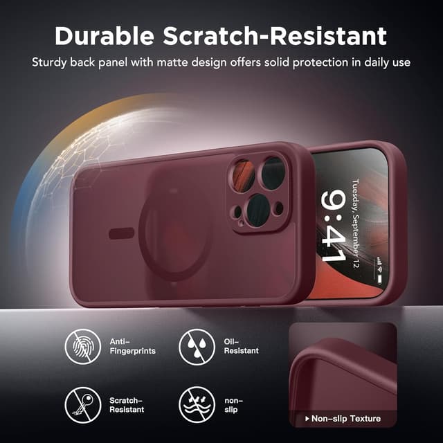 Detalle de Magnetic Case for iPhone 16 Pro Max with Privacy Screen Protectors (MagSafe compatible) – Wine Red