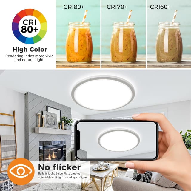 Detalle de slochi Deckenlampe LED 39 cm (36 W, 4.200 lm) mit 3 Farbtemperaturen & IP44 für Bad & Küche