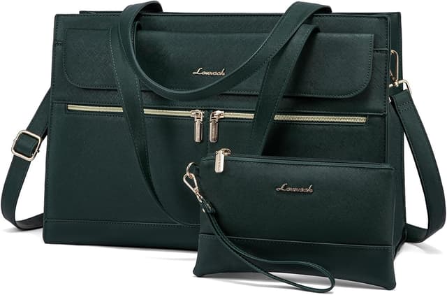 Detalle de LOVEVOOK Laptop-Handtasche 2-in-1 für bis zu 15,6 Zoll (42 x 13 x 30 cm) in Grün