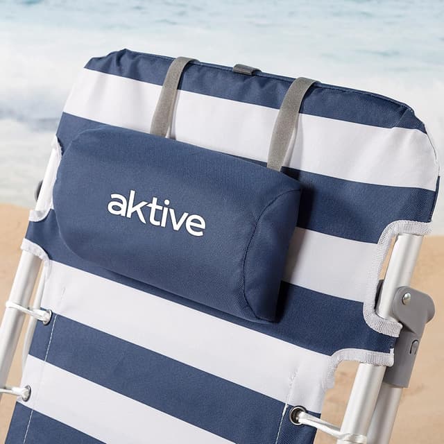 Detalle de AKTIVE Chaise de plage pliante et inclinable 4 positions rayures bleues et blanches