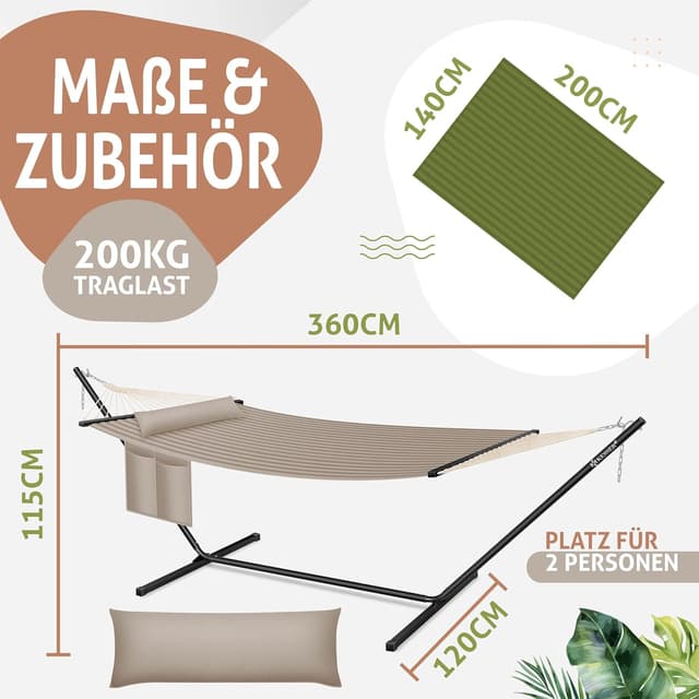 Thumbnail 6 de KESSER® Hängematte Hill mit Gestell, Kissen & Doppel-Hängesessel für 2 Personen (bis 200 kg) – Taupe