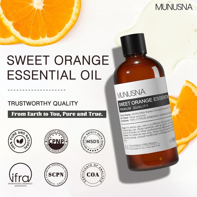 Thumbnail 6 de MUNUSNA Sweet Orange Essential Oil (100ml) – 100% pure cold-pressed orange for aromatherapy, diffusers & DIY