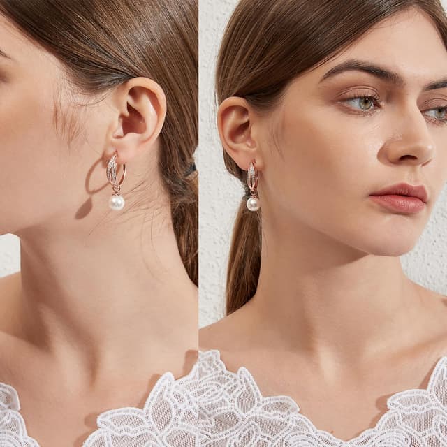 Detalle de Jiamiaoi Weißgold plattiert große Creolen mit Zirkonia, 925 Sterling Silber – runde Ohrhänger (24 mm/33 mm)