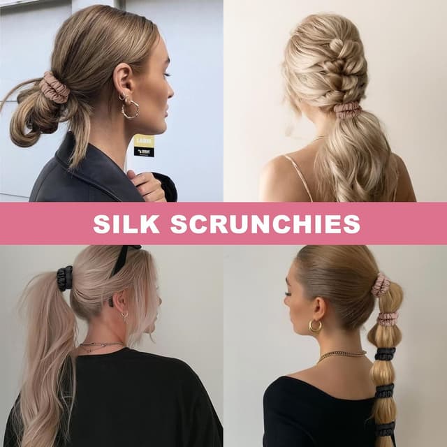 Thumbnail 6 de 6Pcs Mulberry Silk Slip Skinny Hair Scrunchies (22 Momme) — 2-Color Ponytail Holders for Women & Girls, Color 02