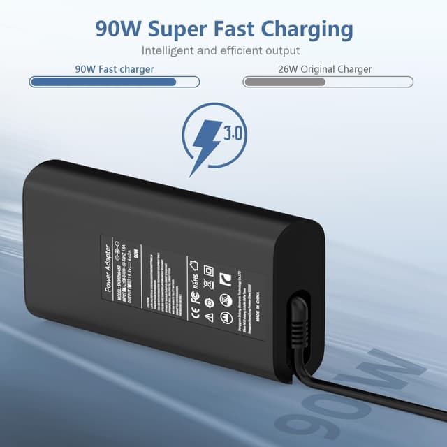 Detalle de 90W Dell laptop charger adapter (compatible with selected Dell Latitude, Vostro, XPS, Inspiron and Chromebook models)