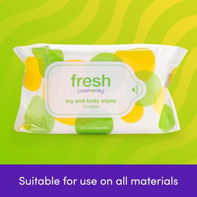 Detalle de LoveHoney Fresh Toy & Body Wipes with Soothing Aloe Vera, resealable pack of 25