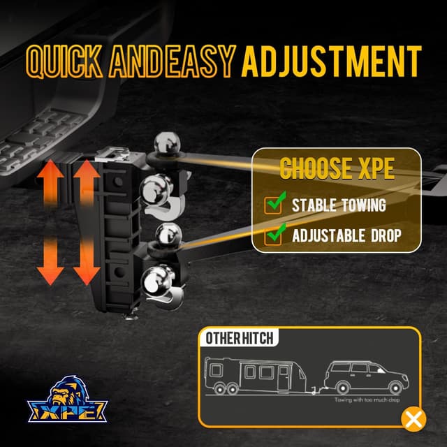 Detalle 2 de XPE XPE Adjustable Trailer Hitch with 2.5-Inch Receiver (18500 lbs GTW) 6-Inch Drop Tri-Ball Mount