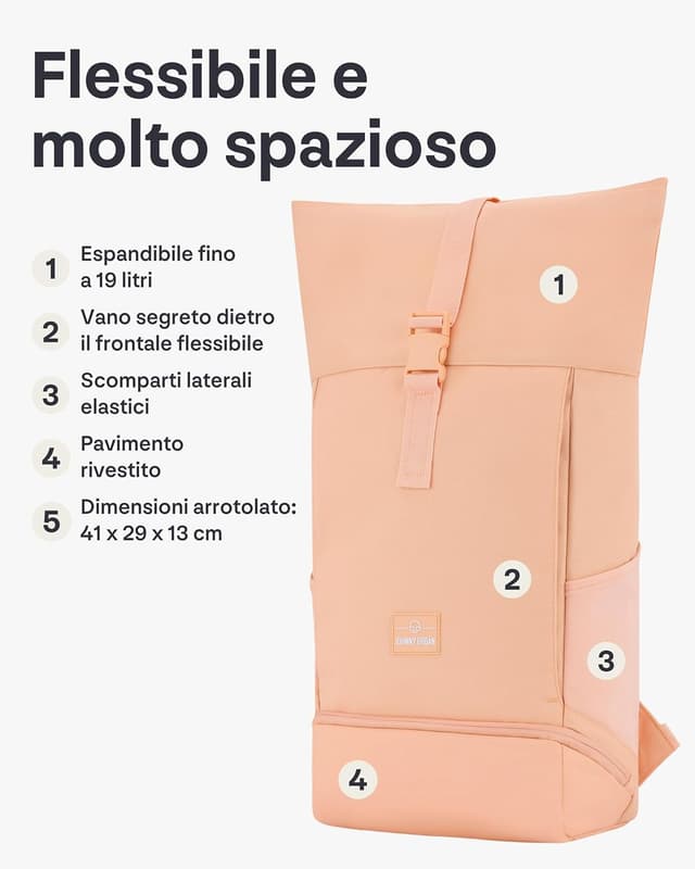 Detalle de Johnny Urban Zaino Porta PC Zaino Rolltop Arancione Allen Medium con scomparto fino a 16 pollici, idrorepellente