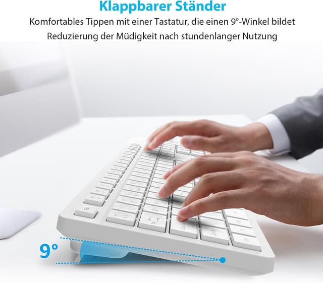 Detalle 2 de LeadsaiL K786 kabelloses Tastatur & Maus Set (QWERTZ, DE-Layout) mit 2-in-1 USB-Nano Empfänger – Weiß