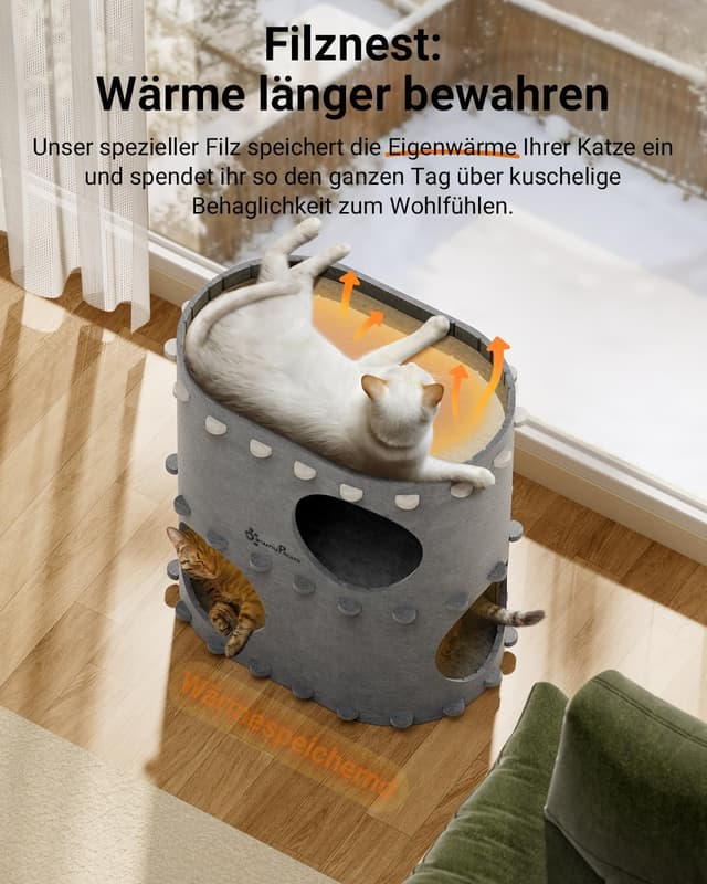 Detalle de DownyPaws Katzenhöhle Filz 2-stöckig 50x33x50