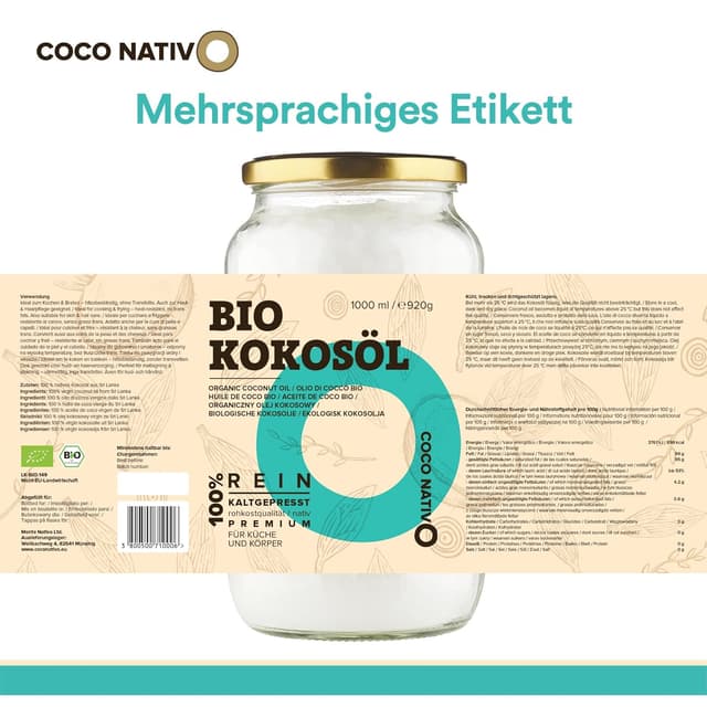 Detalle 2 de CocoNativo Bio Kokosöl, native Rohkostqualität, 2×1000 ml (2 L) – zum Kochen, Braten, Backen & für Haut und Haare