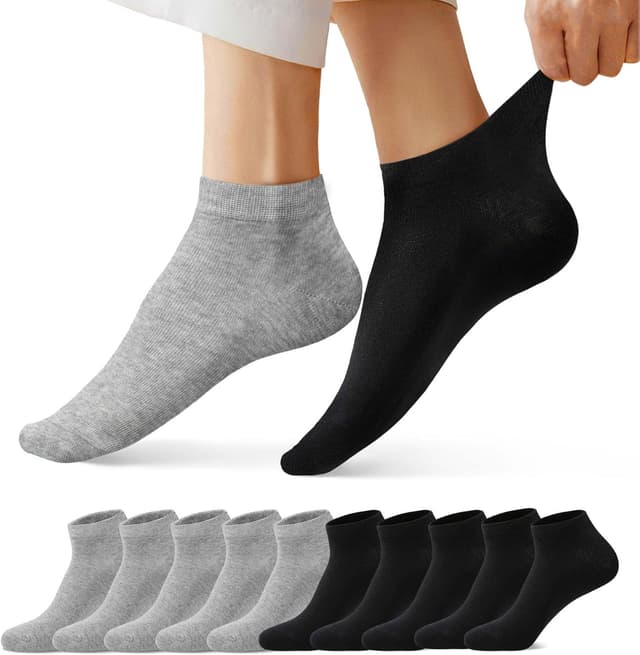 Detalle de FALARY Sneaker Socken im 10er-Set aus Baumwolle – atmungsaktive Knöchelsocken für Alltag & Sport