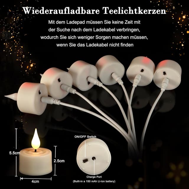 Detalle de Cibnew wiederaufladbare LED-Teelichter mit Timer & Fernbedienung (12 Stück, Beige)