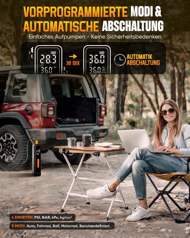 Detalle 2 de NEVERLAND Akku-Fahrradpumpe mit 150 PSI