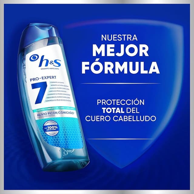 Detalle 2 de H&S Pro-Expert 7 Champú Anticaspa 🧴 Alivio Picor, 6 x 300 ml