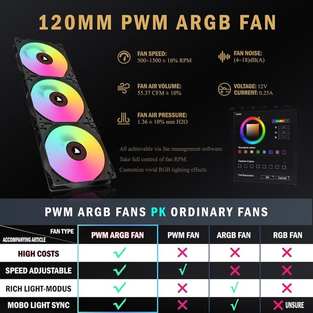 Thumbnail 6 de KEDIERS PC-Gehäuse H05 (ATX Mid Tower) mit 6× PWM ARGB-Lüftern, gehärtetes Glas und USB-I/O, schwarz