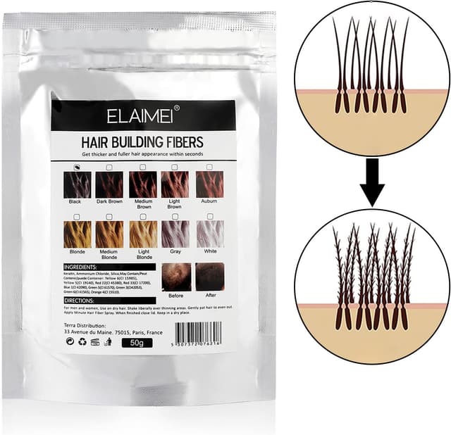 Detalle de IKZEE Fibre per capelli nere (Nero) 50 g: fibre per correggere diradamento e zone calve